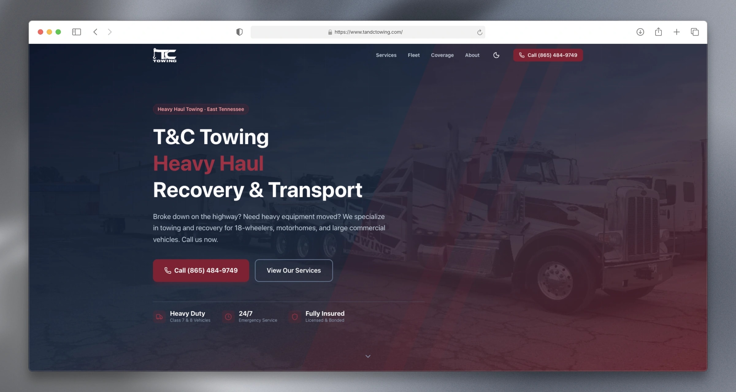 T&C Towing website
